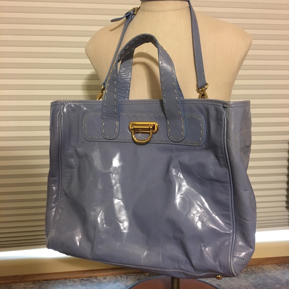 BARR + BARR Large Periwinkle Blue Tote Bag Leather